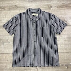 San Francisco Work Shirts Shirt Mens Medium Blue Striped Short Sleeve Button